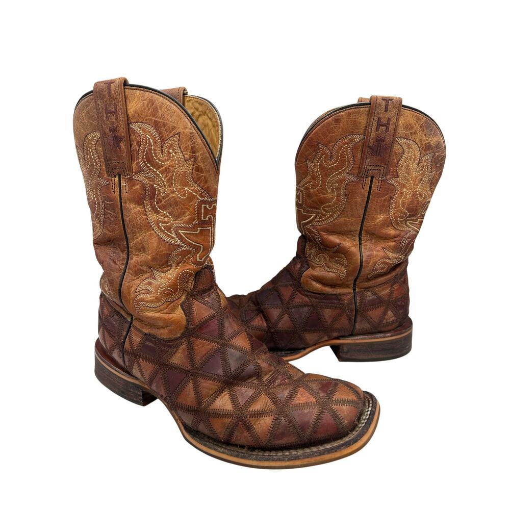 Tin Haul “Don't Be Square" two-tone brown patchwork leather Western Boot WMS 8